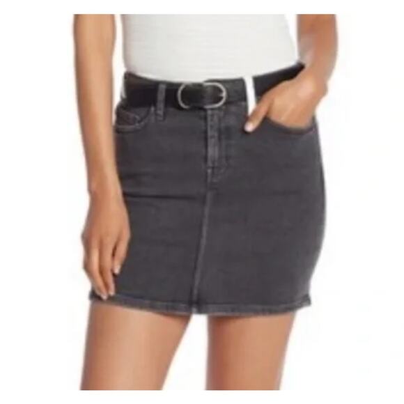 Current Elliott The 5 Pocket Mini Denim Skirt Black White Cotton Stretch Size 26 - Picture 3 of 10